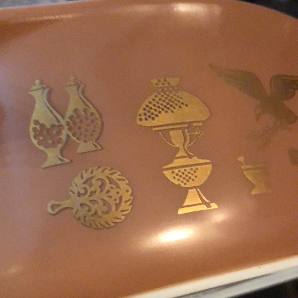 1960’s Vintage Pyrex-Americana Print in Brown/Gold-2.5 Quart Oval-No Lid - Picture 12 of 17